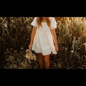 Embroidered puff sleeve babydoll dress